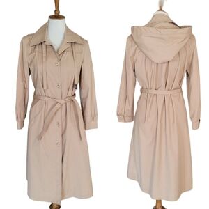 London Fog Vintage Khaki Hooded Trench Coat‎